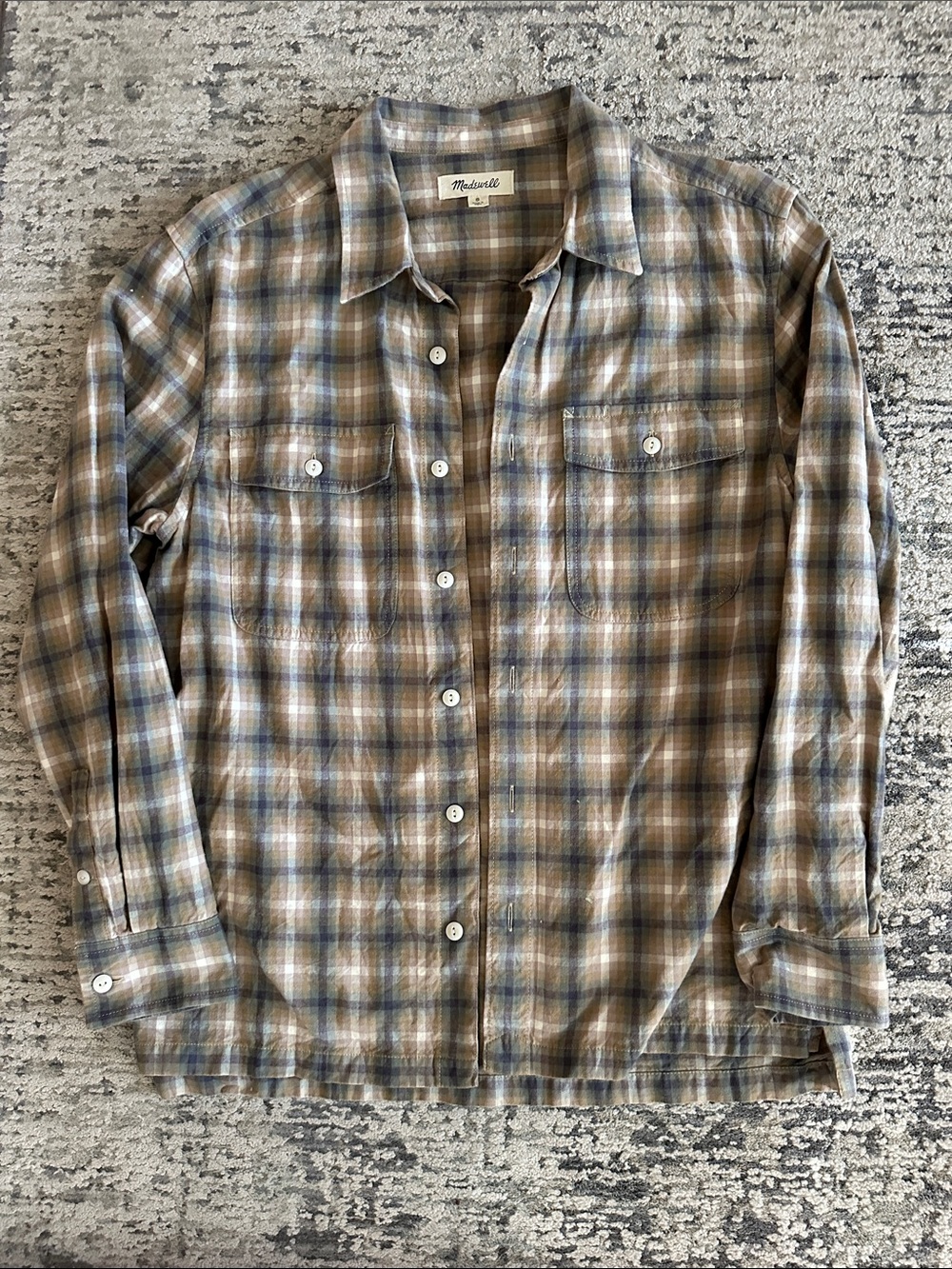 Madewell Men's Plaid Button-Down Shirt in Tan & Blue